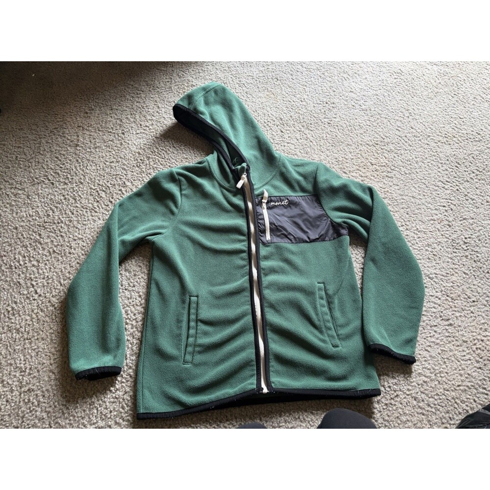 Monet Skateboards Green Full Zip Fleece Hoodie Long Sleeve Sweater Pockets Sz M